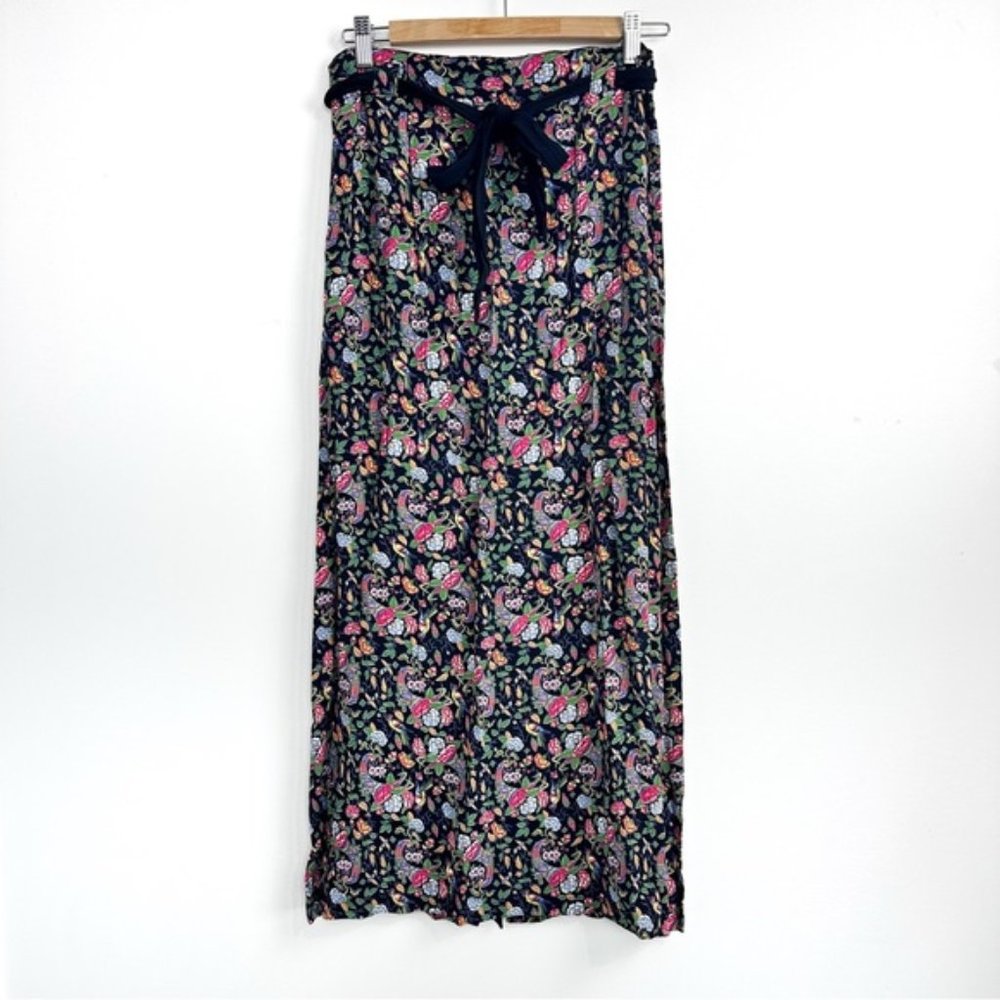 Vintage 90s April Cornell Belted Floral Maxi Skirt